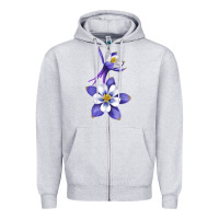 Heather Grey Colorado Rocky Mountain Columbine Flower Zipper Hoodie - RanaPortraitStore