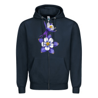 Navy Colorado Rocky Mountain Columbine Flower Zipper Hoodie - RanaPortraitStore