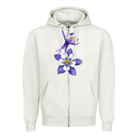 Oatmeal Heather Colorado Rocky Mountain Columbine Flower Zipper Hoodie - RanaPortraitStore