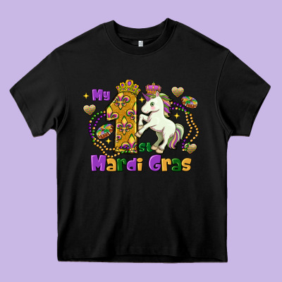 My First Mardi Gras Unicorn Heavy Core Tee Designed By Fadigitalartstudio