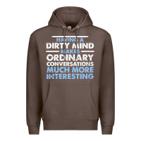 Coffee having a dirty mind makes ordinary conversations much more interesting Premium Hoodie - linhVisuals