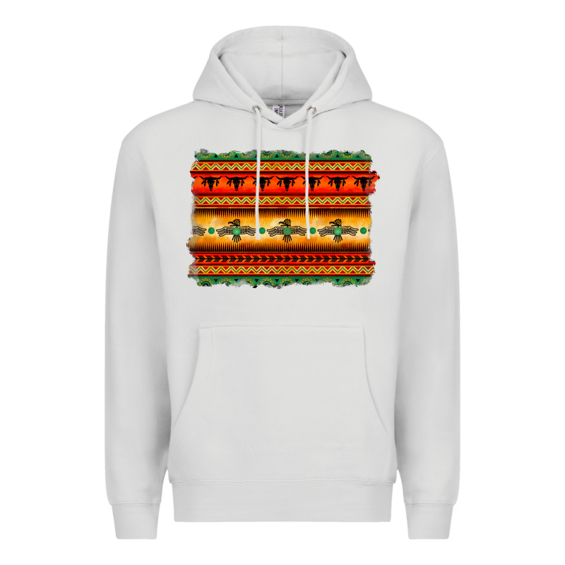 Bullskull Thunderbird Aztec Pattern Warm Colors Premium Hoodie by BarkalooDesign | Teevron
