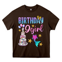 Chocolate Brown Birthday Girl 9 Heavy Core Tee - BundleAndBundleShop