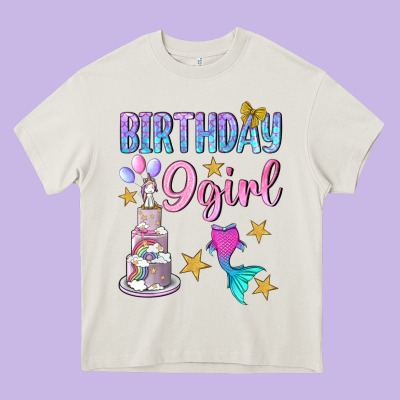 Birthday Girl 9 Heavy Core Tee Designed By Bundleandbundleshop