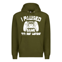 Army Green i paused my game to be here Premium Hoodie - linhVisuals