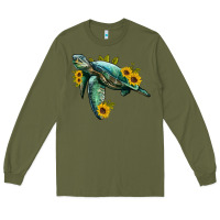 Army Green sea turtle with sunflowers Long Sleeve Tee - Artiststas