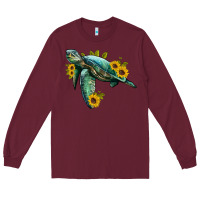 Burgundy sea turtle with sunflowers Long Sleeve Tee - Artiststas