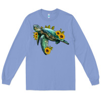 Colony Blue sea turtle with sunflowers Long Sleeve Tee - Artiststas
