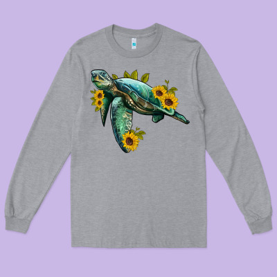 Sea Turtle With Sunflowers Long Sleeve Tee Designed By Artiststas