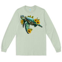 Matcha sea turtle with sunflowers Long Sleeve Tee - Artiststas
