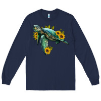 Navy sea turtle with sunflowers Long Sleeve Tee - Artiststas