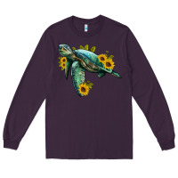 Plum sea turtle with sunflowers Long Sleeve Tee - Artiststas