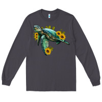 Smoke sea turtle with sunflowers Long Sleeve Tee - Artiststas