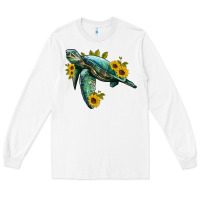 White sea turtle with sunflowers Long Sleeve Tee - Artiststas
