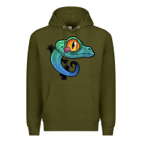 Army Green cute colorful cartoon gecko Premium Hoodie - linhVisuals