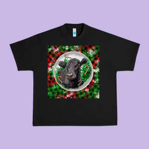 Christmas Black Angus Cow Urban Heavy Tee Designed By Lillyallendesigns