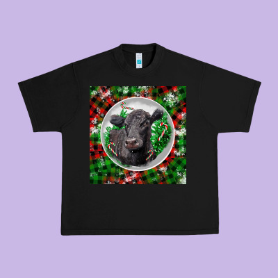 Christmas Black Angus Cow Urban Heavy Tee Designed By Lillyallendesigns