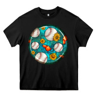 Black baseball with sunflower round earrings Heavy Core Tee - BundleAndBundleShop