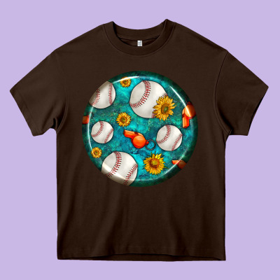 Baseball With Sunflower Round Earrings Heavy Core Tee Designed By Bundleandbundleshop