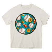 Cream baseball with sunflower round earrings Heavy Core Tee - BundleAndBundleShop
