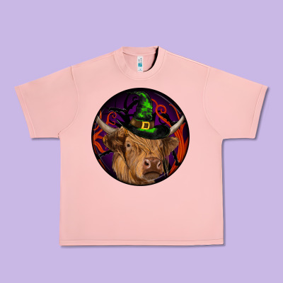 Halloween Highland Cow Round Urban Heavy Tee Designed By Ranaportraitstore