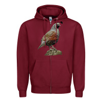 Burgundy California Quail Bird Zipper Hoodie - RanaPortraitStore