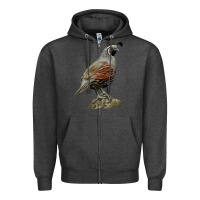 Charcoal Heather California Quail Bird Zipper Hoodie - RanaPortraitStore