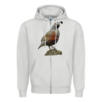 Dove Grey California Quail Bird Zipper Hoodie - RanaPortraitStore
