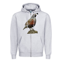 Heather Grey California Quail Bird Zipper Hoodie - RanaPortraitStore