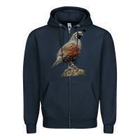 Navy California Quail Bird Zipper Hoodie - RanaPortraitStore
