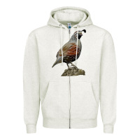 Oatmeal Heather California Quail Bird Zipper Hoodie - RanaPortraitStore