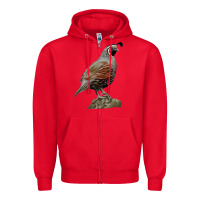 Red California Quail Bird Zipper Hoodie - RanaPortraitStore