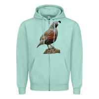 Seafoam California Quail Bird Zipper Hoodie - RanaPortraitStore