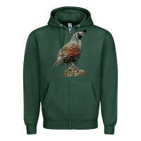 Sports Green California Quail Bird Zipper Hoodie - RanaPortraitStore