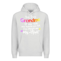 Dove Grey grandma t  shirt yes i'm grandma if you think my hands are full t  shi Premium Hoodie - linhVisuals