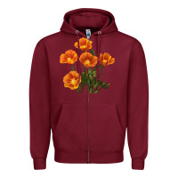 Burgundy California Poppy Flower Zipper Hoodie - RanaPortraitStore