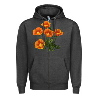 Charcoal Heather California Poppy Flower Zipper Hoodie - RanaPortraitStore