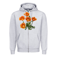 Heather Grey California Poppy Flower Zipper Hoodie - RanaPortraitStore