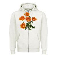 Oatmeal Heather California Poppy Flower Zipper Hoodie - RanaPortraitStore