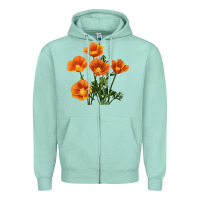 Seafoam California Poppy Flower Zipper Hoodie - RanaPortraitStore