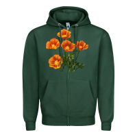 Sports Green California Poppy Flower Zipper Hoodie - RanaPortraitStore