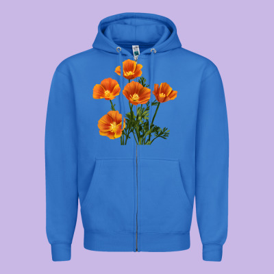 California Poppy Flower Zipper Hoodie Designed By Ranaportraitstore