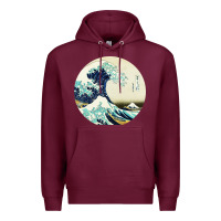 Burgundy great wave Premium Hoodie - linhVisuals