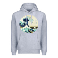 Heather Grey great wave Premium Hoodie - linhVisuals