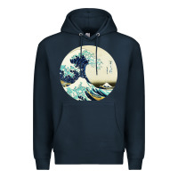 Navy great wave Premium Hoodie - linhVisuals