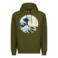Army Green great wave Premium Hoodie - linhVisuals