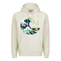 Oatmeal Heather great wave Premium Hoodie - linhVisuals