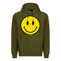 Army Green vintage retro happy smiley face 80's 90's aesthetic sweatshirt Premium Hoodie - linhVisuals