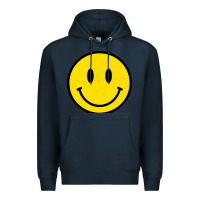 Navy vintage retro happy smiley face 80's 90's aesthetic sweatshirt Premium Hoodie - linhVisuals