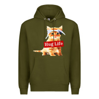 Army Green hug life kitty cat Premium Hoodie - linhVisuals